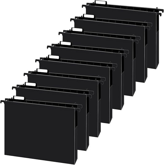 gisgfim 16 Pack Plastic Hanging File Folder Letter Size 2inch Expanding File Folders with Tabs Extra Capacity Hang Folders Heavy Duty for Filing Cabinet Designed for Bulky Files, Black