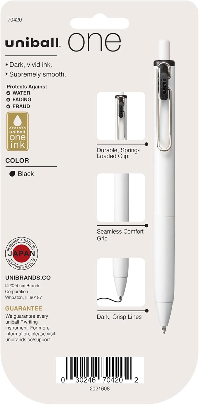 uniball one Retractable Gel Pens, Medium Point (0.7mm), Black Ink, 5 Pack