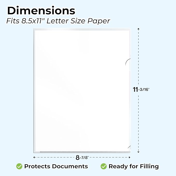 Dunwell Clear Folders for Documents, Plastic 8.5x11 File Sleeves for Document Protection, Filing, Storage, Organization (60 Pack) Transparent Folders with Pockets, Durable Letter Size Document Holder