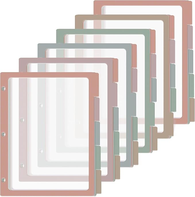 30PCS/6 Set 3 Ring Binder Dividers with 5 Tabs Color Page Dividers for 3 Ring Binder with Tabs 11.5×8.5inch Clear Folder Divider 3 Ring File Dividers Tabbed Index Dividers for School Office (Morandi)