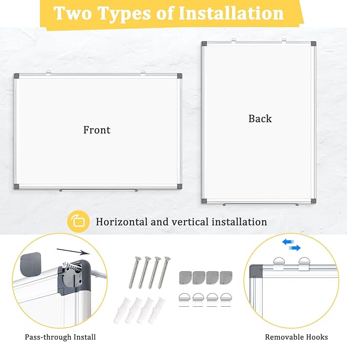 3 Pack Double-Sided Magnetic Whiteboard, 24" x 18" Dry Erase Board, Aluminum Frame White Board for Wall, Hanging Mounting White Board Dry Erase Marker Board for Office, School, Home