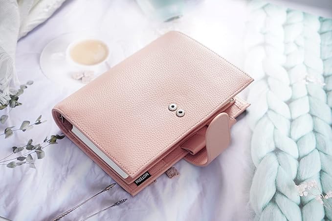 Moterm Personal Luxe Rings Planner - Genuine Leather Binder Organizer (30mm Ring, Pebbled-Dusty Rose)