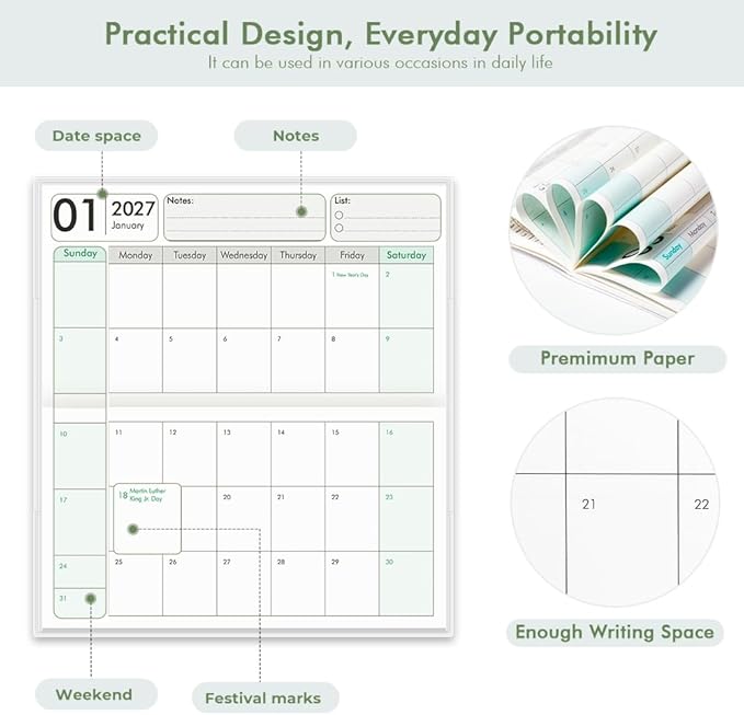 Pocket Calendar 2027-2028 for Purse, Small Pocket Planner 2027-2028 for Purse 3.5×6.5In, 24 Month Organizer from Jan 2027- Dec 2028 Mini Planner with Pvc Cover for Organizing & Planning
