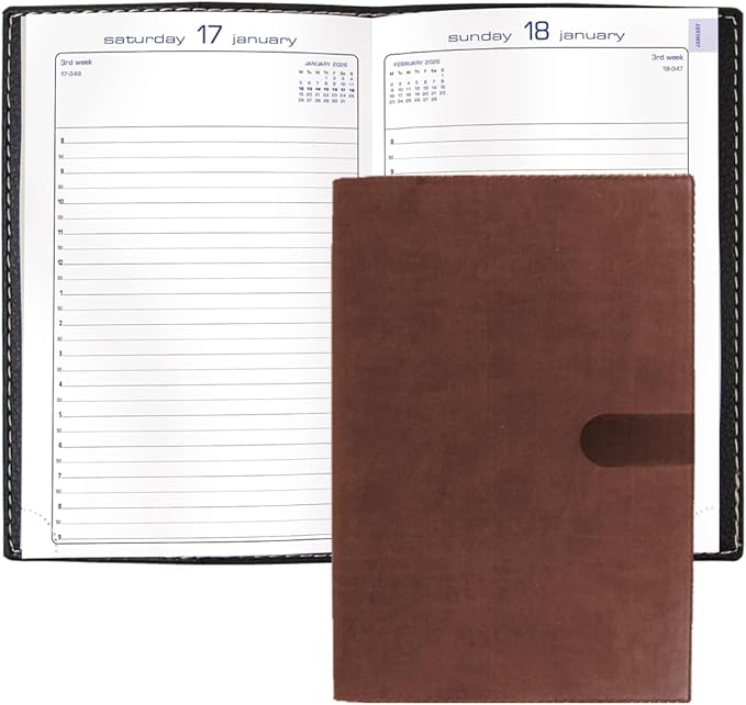 Exacompta 2026 Journal 21 - Daily/Monthly Planner - 12 Months, Jan. to Dec. - 5 1/4 x 8 1/4" - Smooth Faux Suede Texas Chocolate Cover - Time Management Organizer and Appointment Journal