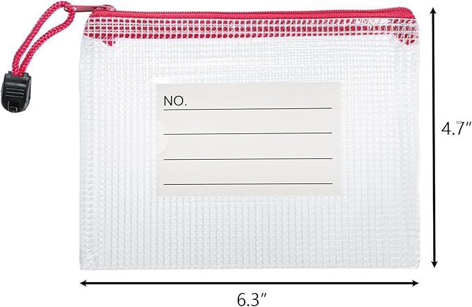 Hedume 30 Pcs 10 Colors Small Zipper Mesh Pouch with Label Pocket, A6 Size 6.3 x 4.7 Inches Waterproof Zip Mesh Bag, Plastic Meshs Zipper Pouch for School Office Supplies, Cosmetics Travel Accessories