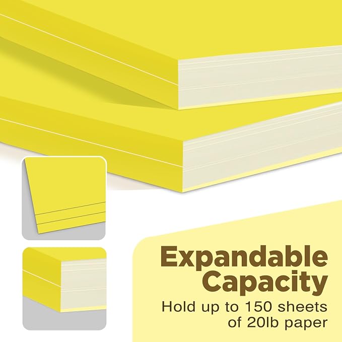 Yellow Manilla Folders File Folders 100-Pack Letter Size 8.5" x 11" Yellow Colored Folder with 1/3-Cut Tabs Durable Pressboard Folders for Office, School, Home, Business Filing Supplies, Made in USA