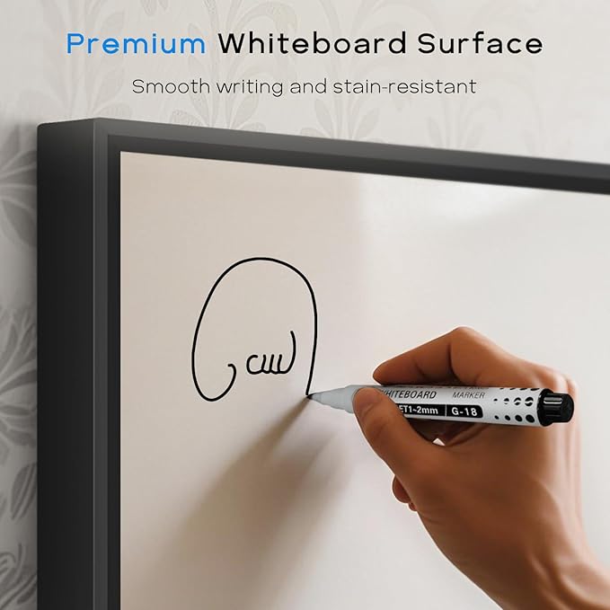 White Board Cork Board Combo, 24" x 18" Magnetic Dry Erase Board & Corkboard for Wall, Bulletin Board Vision Board for Home Office School, Black Aluminum Frame