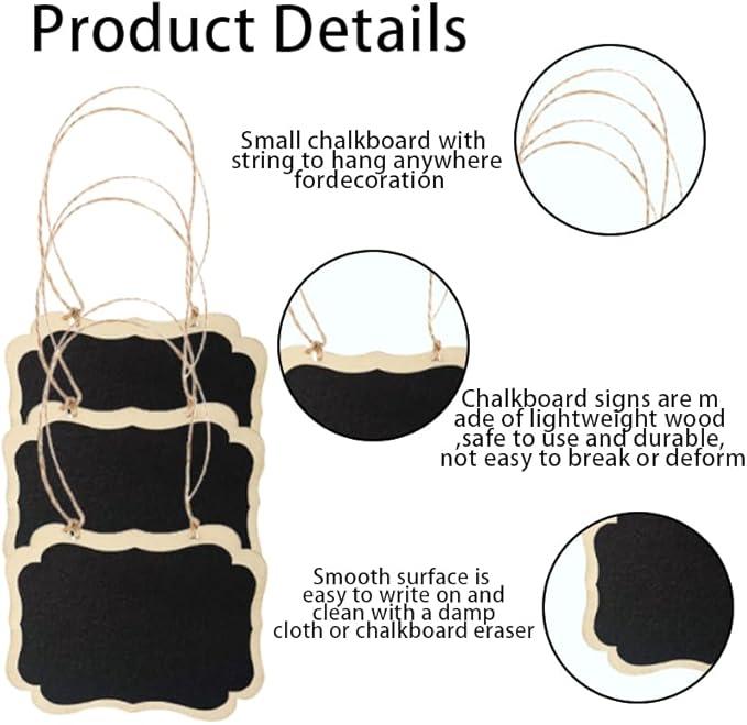 20 Pcs Mini Wooden Chalkboard Signs Reusable Double-Sided with Hanging String, Erasable Small Blackboard Labels for Party Buffet, Weddings, Birthdays, Table Numbers, Plants & Price Tags