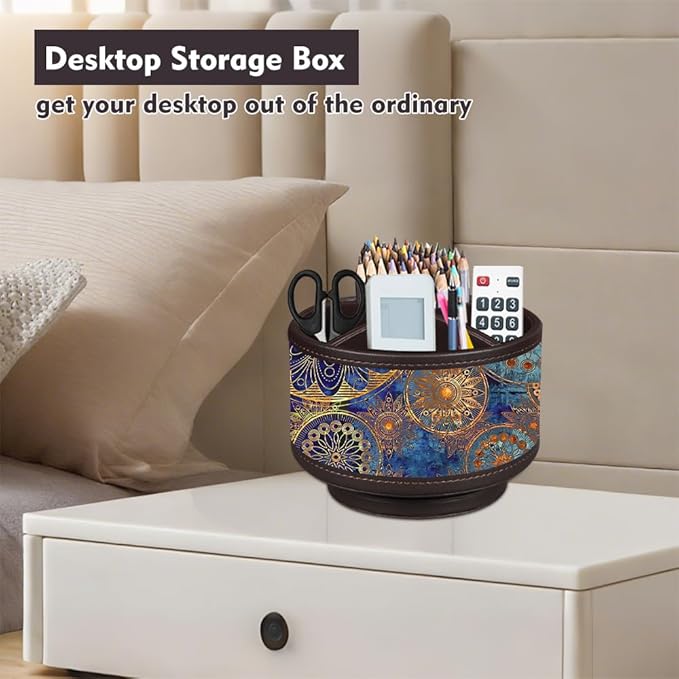 360°Rotatable TV Remote Control Holder with 4 Compartments, Bedside Table Remote Caddy, Desktop Storage Box, Office Desk Accessories, Art Supply Organizer, for Controllers, Makeup Brush, Home Décor