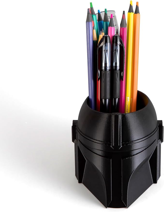 Cool Helmet Pen Holder, Armor Figurine Pencil Holder for Office Desk Decor, 3D Printed, Grey, Durable and Fun Gift Idea