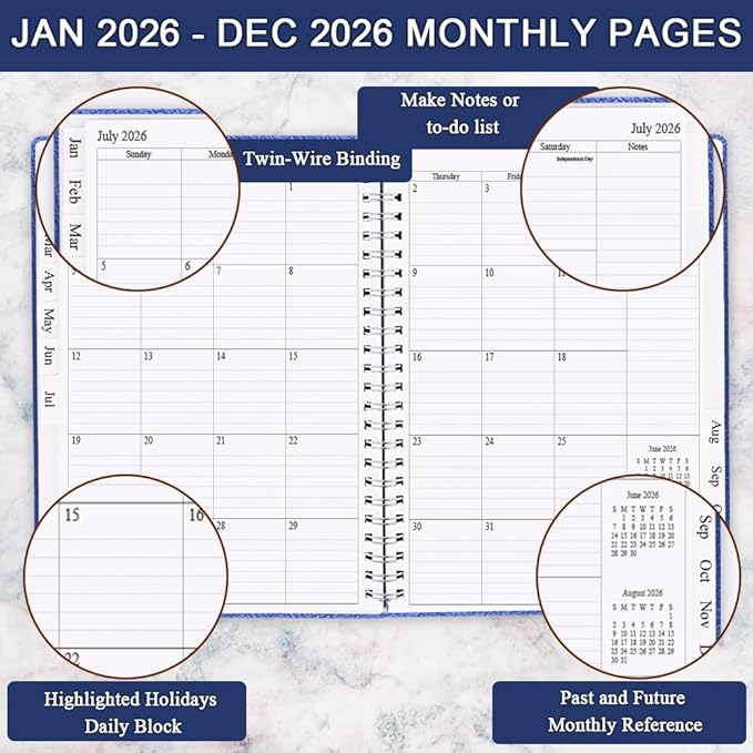 Planner 2026 - Weekly & Monthly Planner Runs from January 2026 to December 2026, 8.5 x 11", 12 Month Tabs, Inner Pocket, PU Leather Cover with Twin-Wire Binding, Monthly Planners 2026, Blue