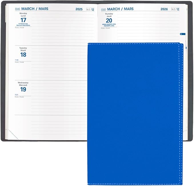 Quo Vadis 2026 Hebdo - Bi-Lingual (EN/FR) - Weekly/Monthly Planner - 12 Months, Jan. to Dec. - 6 1/4 x 9 3/8" - Grained Faux Leather Club Blue Covers - Productivity Time Management Organizer