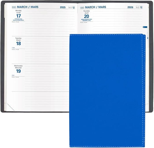 Quo Vadis 2026 Hebdo - Bi-Lingual (EN/FR) - Weekly/Monthly Planner - 12 Months, Jan. to Dec. - 6 1/4 x 9 3/8" - Grained Faux Leather Club Blue Covers - Productivity Time Management Organizer