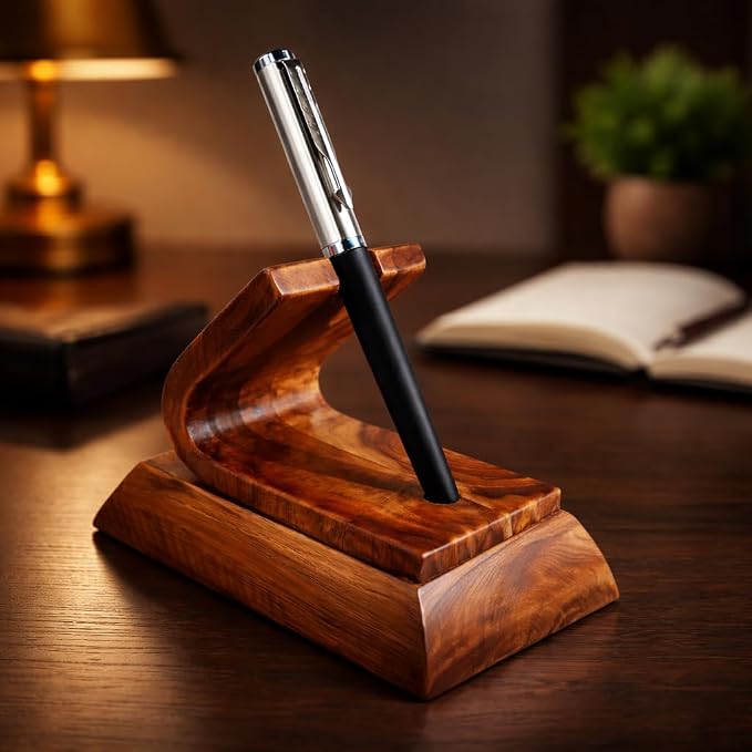HOMORA Handcrafted Wooden Pen Stand for Office Desk - Premium Solid Wood Desk Organizer | Elegant Tabletop Pen Holder for Home, Office & Study – Ideal Gift
