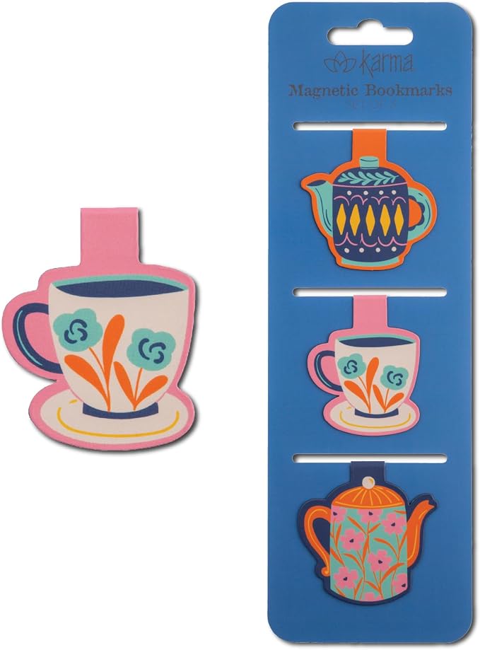 Karma, Magnetic Bookmarks Set of 3, Cute Bookmarks for Women, Page Markers for Students Teachers Reading, Teapots