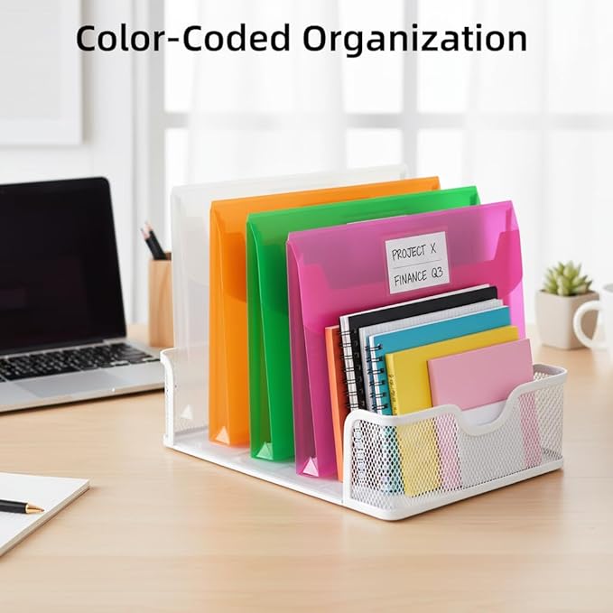 20 Pack Plastic Envelopes with Snap Closure,Poly Expandable File Folder with Label Pocket,Clear Folders Documents,A4 Letter Size(13"×9.5") for Office School Home Work,Assorted Colors