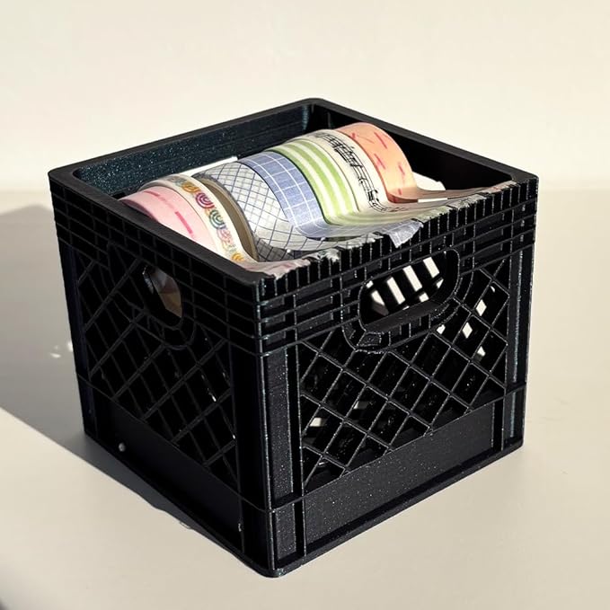 Mini Milk Crate Washi Tape Dispenser - Cute Art Wrapping Paper Cutter - Fun Desk Accessories- Unique Unusual Crafting Storage - Useful Novelty Practical Gag Gifts Vintage Decor Accents (Purple Blue)