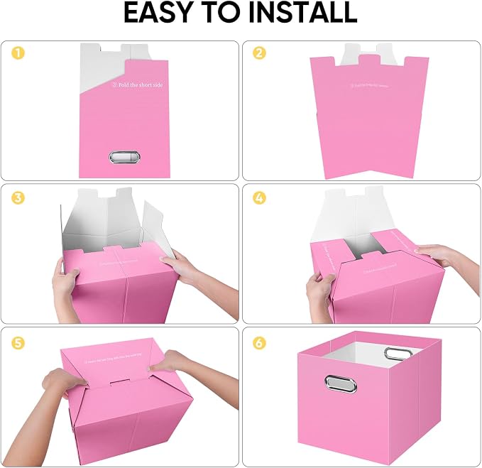 BALEINE File Organizer Box, Cardboard File Folder Organizer with Handle for Letter Size, Portable Collapsible Hanging Filing Box for Home Office Document Storage (2 Pack, Large Pink)
