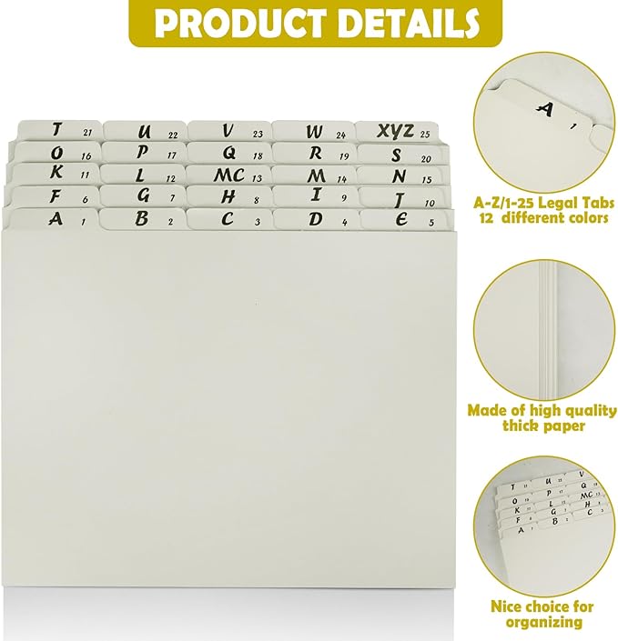 1 Set 25 Alphabet File Dividers A-Z Top Tab File Guides Letter Size 1/5 Cut Tab Manila Alphabetical File Organizer File Cabinet Dividers for Work Office Home School and Desk Organizer(Light Green)