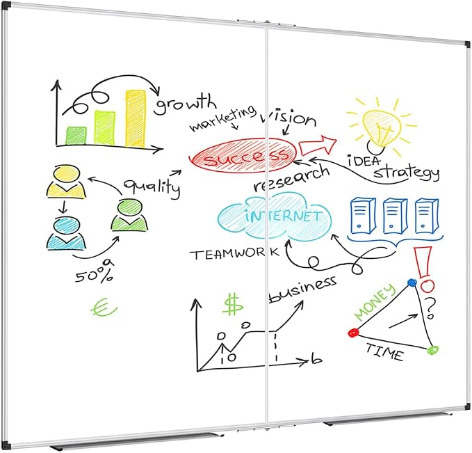 XBoard Dry Erase Board 60 x 48 Inch | Foldable Magnetic White Board for Wall with Marker Tray 5' x 4' | Aluminum Frame Folding Message Presentation Board