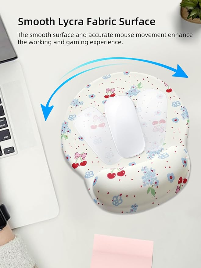 Lily Floral Mouse Pad Wrist Support Wrist Rest, Flower Ergonomic Mouse Pad with Non-Slip Base for Office Gaming Working Computers,Desk Accessories Pain Relief Mouse Mat, Cherry