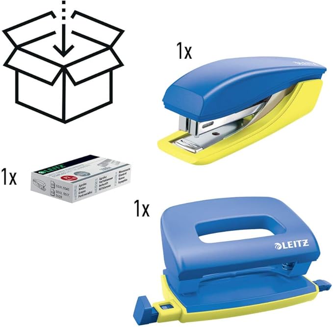 Leitz Mini Stapler & Hole Punch Set, Staple or Punch up to 10 Sheets, Includes Staples, Urban Chic Range, Blue, 55996032