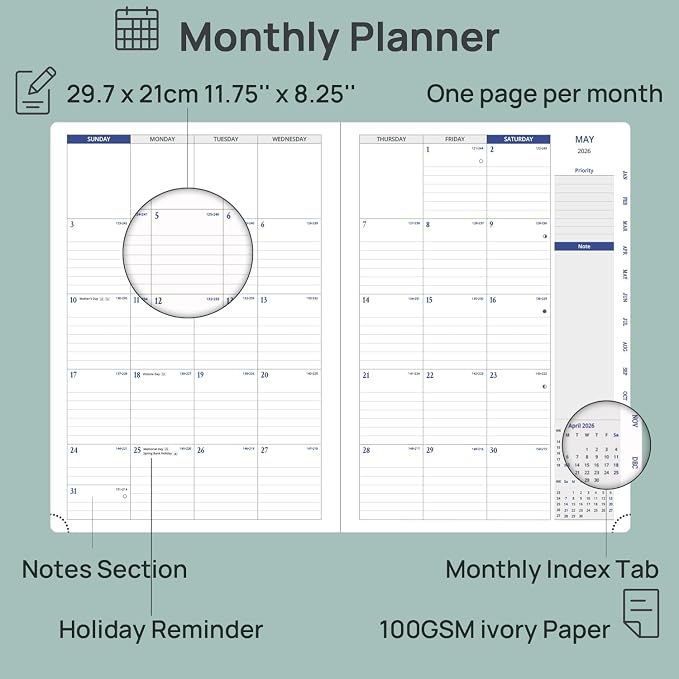 POPRUN Planner 2026-2027, Weekly And Monthly Planner (A4 Size 8.25" x 11.75"), 15-Minute Hourly Planner & Appointment Book (Jul 2026 - Jun 2027), Monthly Tabs, Inner-pocket - Burgundy