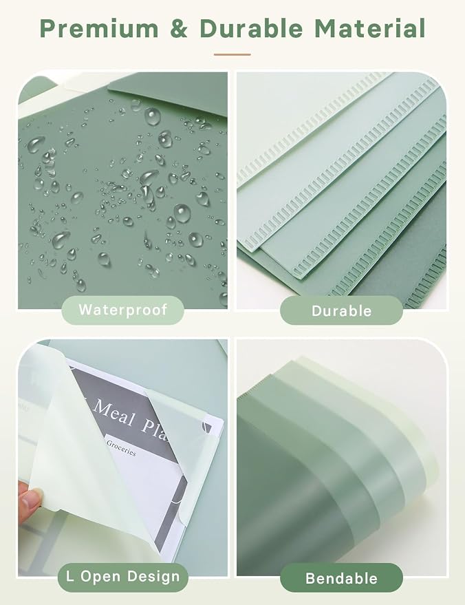 Plastic Folders Sleeves, Gradient Colors Plastic Project Pockets for Paper 11.9 × 8.5 Inches, Transparent Document Folders for School and Office Supplies (5 Pcs, Green)