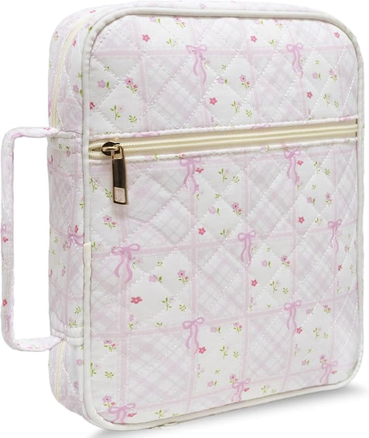 Floral Bible Cover Case for Women, Aesthetic Large Carrying Case, Quilted Bible Tote Bag Organizer Study Supplies