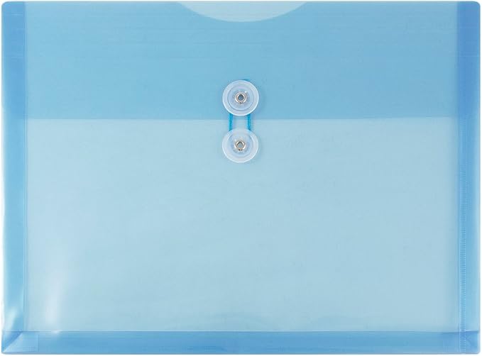 JAM PAPER Plastic Envelopes with Button & String Tie Closure - Letter Booklet - 9 3/4 x 13 - Blue - 12/Pack