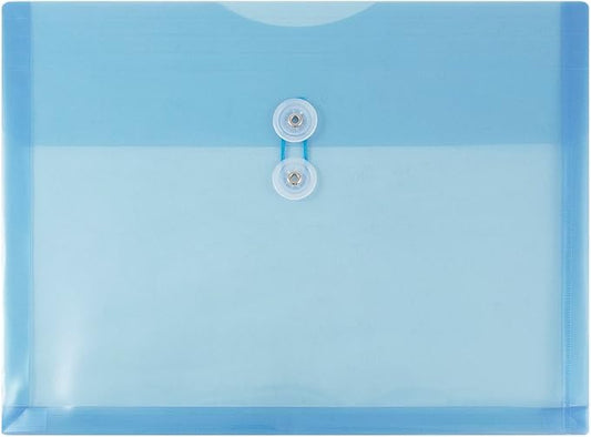 JAM PAPER Plastic Envelopes with Button & String Tie Closure - Letter Booklet - 9 3/4 x 13 - Blue - 12/Pack