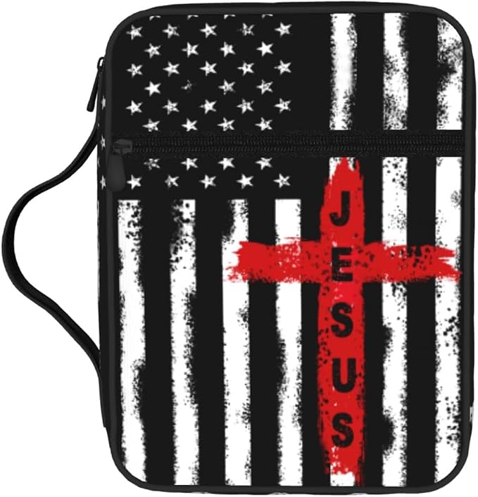 American Flag Jesus Cross Religious Bible Cover Case Carrying Book Protector Case Bible Study Supplies Accessories Holder Case Christian Gift for Women Men