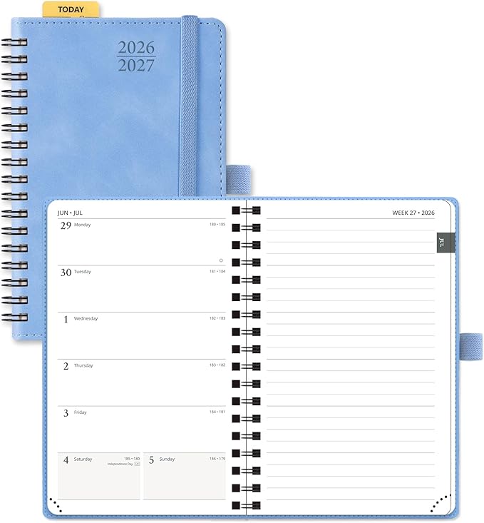 POPRUN Pocket Planner 2026-2027 (JUL 26-JUN 27), Purse Size 4" x 6.25", Small Pocket Calendar for Purse, Academic Weekly and Monthly Calendar with Ruler, Spiral Softcover, 100GSM - Cerulean Blue