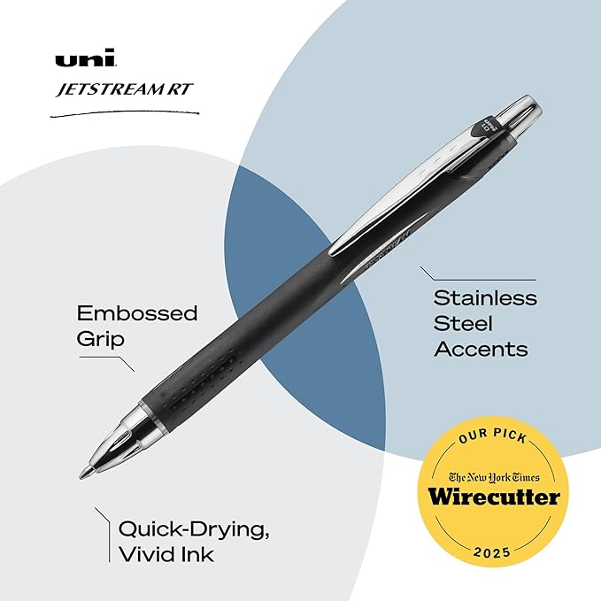 uniball Jetstream RT Ballpoint Pens, Fine Point (0.7mm), Black, 12 Pack