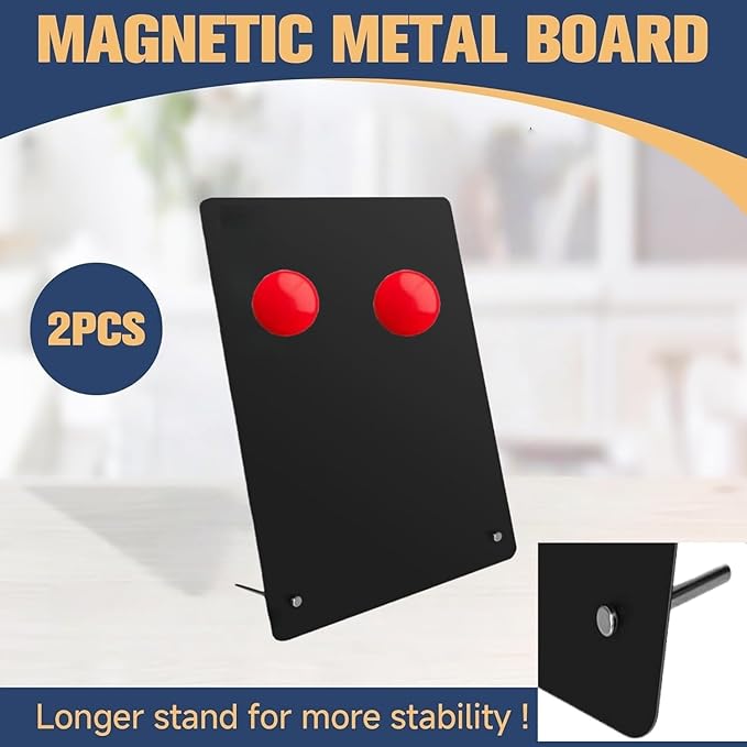 2-Pack Magnet Board, Magnet Display Stand, 12.6 x 11 Inch Memo Board with Removable Feet for Desk, Kitchen, Memo, Photo and Document Display(2, Black-Vertical)
