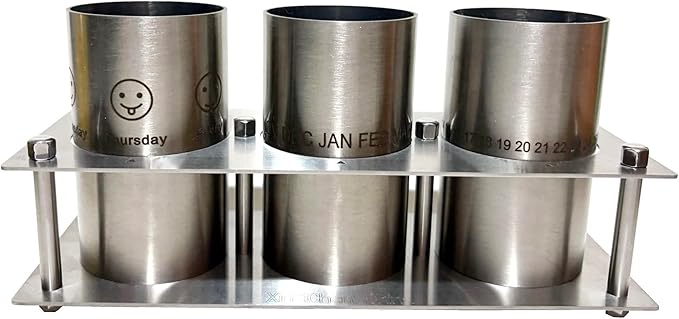 Stainless Steel Mood Emoji Calendar Desk Organizer, 3 Compartment Pen and Brush Holder with Days of Week and Date Calendar