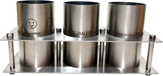 Stainless Steel Mood Emoji Calendar Desk Organizer, 3 Compartment Pen and Brush Holder with Days of Week and Date Calendar