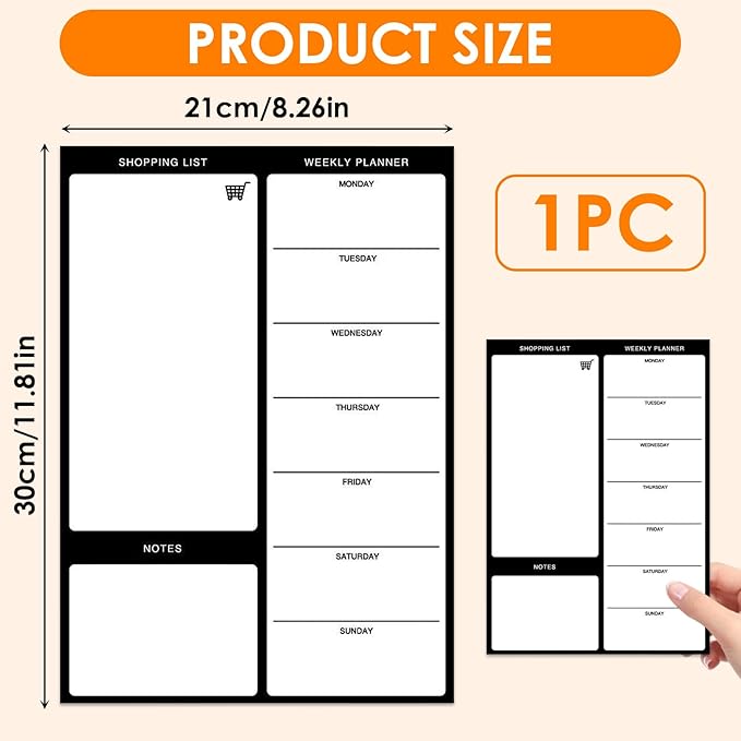 Magnetic Weekly Meal Planner for Refrigerator, 8x12'' Dry Erase Menu Board, Stain Resistant Whiteboard, Strong Magnetic Backing, Ideal for Families, Students, Roommates, Notes, Grocery Lists (B)