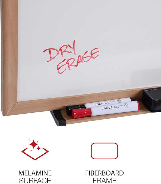 Universal 43619 Dry Erase Board, Melamine, 36 x 24, Oak Frame