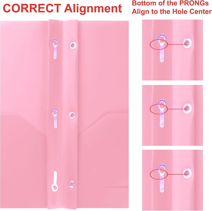 Youngever 6 Pack Heavy Duty Plastic Two Pocket Folders with 3 Prongs, Metal Prongs Fastener, Heavy Duty Plastic 2 Pocket Folder (Pink)