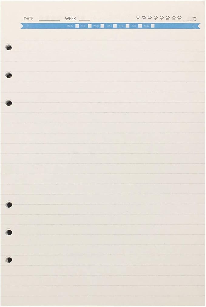 Zelten Refills/Loose Leaves for A5 Cover Ring Binder/Personal Organizer/Planner(A5 6 Holes, Lined Blue)