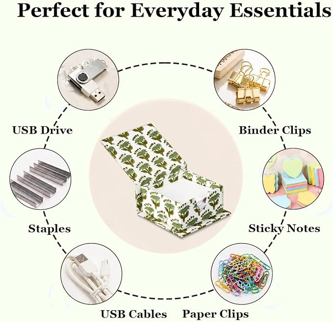 CPC Emerald Green Block Print Cotton Desk Organizer Sticky Note Holder, 4'' X 4'' X 2'' Cute, Aesthetic, Decor Accessories, Workspace Organizers, Caddy Storage, Gift for Office, Professionals, Student