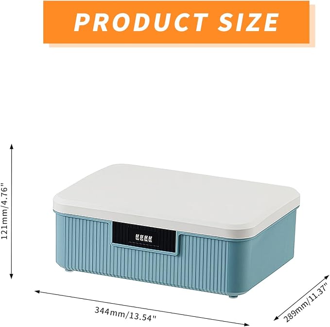 Lockable Storage Container Bin, 4.2 Gallon Capacity Organizer Box with Combination Lock, Heavy Duty Plastic Trunk, Usable As Item Organizer Or Office File Storage(Blue)