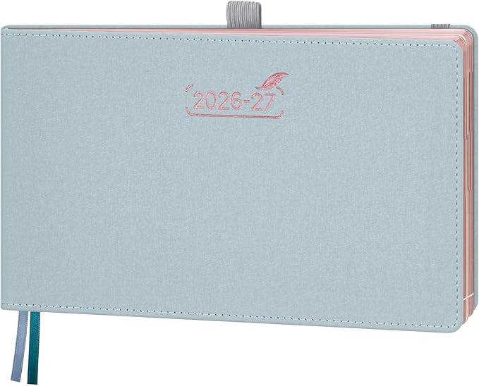 BEZEND Weekly Planner 2026 2027 Equal Weekend Space with Hourly Timeslot (Medium 9" x 5.5") 18 Months Academic Calendar (Jul 26-Dec 27) for Students, Work & Home, PU Leather Hardcover -Dutch Blue