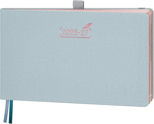 BEZEND Weekly Planner 2026 2027 Equal Weekend Space with Hourly Timeslot (Medium 9" x 5.5") 18 Months Academic Calendar (Jul 26-Dec 27) for Students, Work & Home, PU Leather Hardcover -Dutch Blue