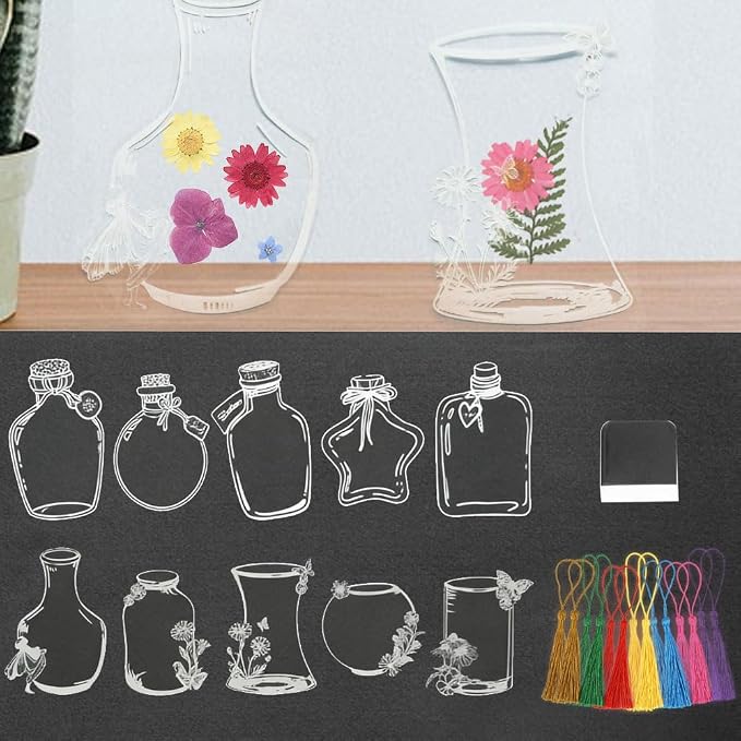 YCOSAN 62 Pcs Dried Flower Bookmark Kit, DIY Transparent Thousand Flower Bookmarks, Handmade Clear Bookmark Page