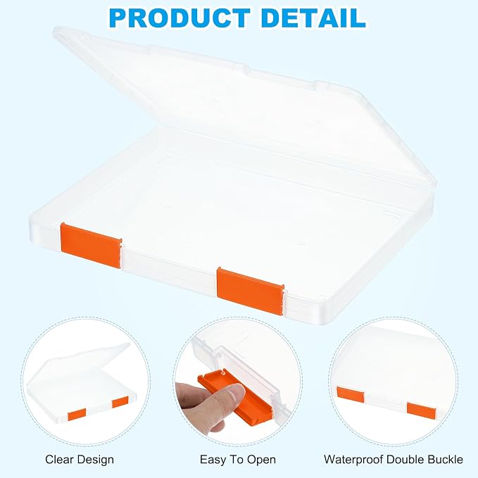 PATIKIL Clear A4 File Portable Project Case with Buckle Plastic Storage Box for 8.5" x 11" Letter Paper Scrapbook Paper Storage Case, 6Pcs, 12.4"x9.8"x1.2", Orange