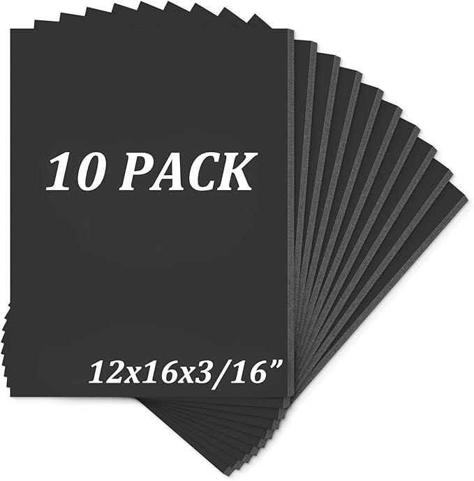 Mat Board Center, Pack of 10 Acid-Free Foam Boards, 12x16 inch Black Foam Boards, 3/16" Thick
