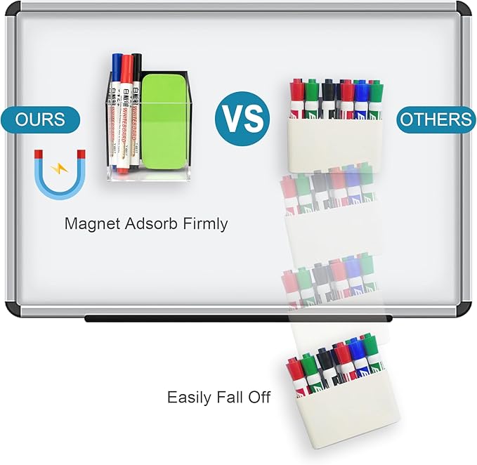 Magnetic Pen Holder, Acrylic Dry Erase Marker Holder, Large Capacity Pencil Holder for Whiteboards, Fridge, Lockers Office School Supplies (Clear & 1 Compartments)