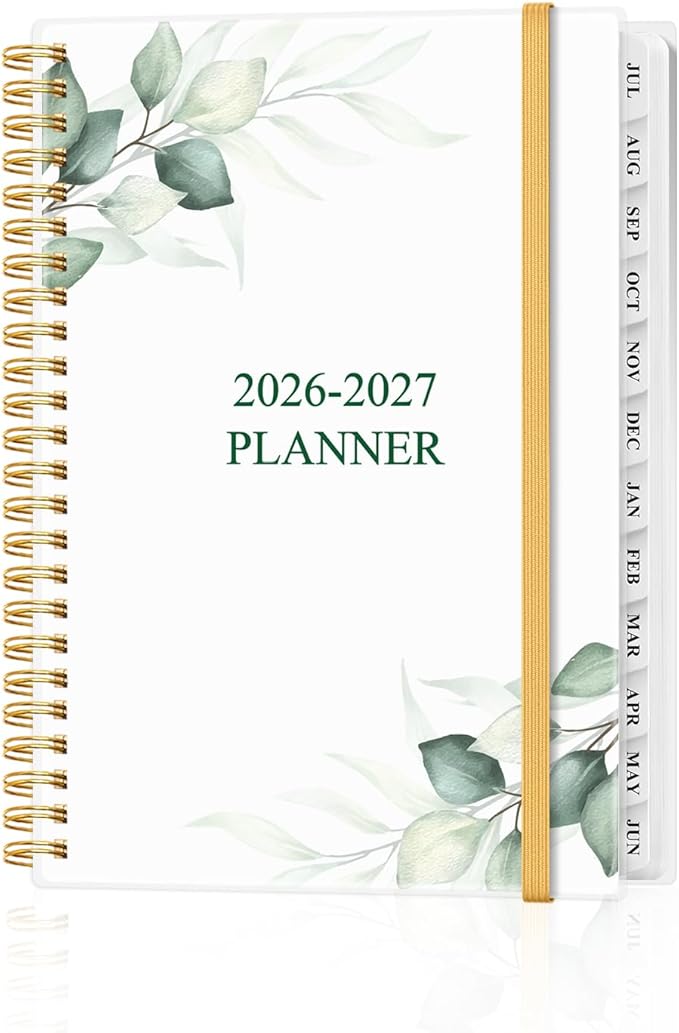 Academic Planner 2026-2027 - Weekly & Monthly Planner from July 2026 to June 2027, Agenda 2026 2027 with Inner Pocket, Elastic Band, 6.4" x 8.5", Green Leaf